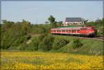 110 454-6 war am 7.05.2009 mit ihrer RB auf der Strecke Donauwrth-Aalen unterwegs.