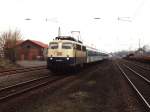 110 505-5 mit RE 24158 Bremen-Osnabrck auf Bahnhof Bohmte am 25-03-2000.