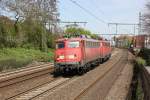 115 346-9 + 110 480-1 als PbZ-D 2453 kurz hinter Bielefeld. 28.04.2012.