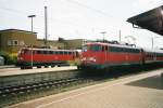 Wärend 110 345 am 21.4.04 den RE 23037 nach Kaiserslautern zieht, hat 110 333 in Gleis 1 noch ein paar Minuten Pause bevor es als RB als S-Bahn Vorläufer nach Kaiserslautern geht.