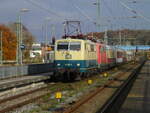 111 001 und 115 114 holten,am 03.November 2021,den Tz 5516 von Mukran Ziel war Koblenz.Dadurch das die Fahrzeit auf einer bekannten Webseite gemeldet wurde,konnte ich mich rechtzeitig am Bahnhof Bergen/Rügen postieren.