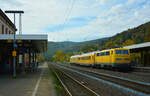 DB Netz Instandhaltung Fahrwegmessung fuhr am 24.10.2022 als NbZ 94330 (Würzburg – Gemünden – Limburg Süd) durch Lohr Bahnhof.