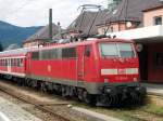 111 024-6 mit einem RB Zug nach Mnchen Hbf in Garmisch-Partenkirchen.