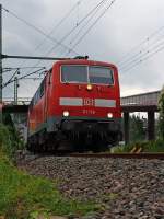 Die 111 156 zieht den RE 9 (Rhein-Sieg-Express) Aachen - Kln - Siegen am 15.09.2012 weiter Bahnhof Betzdorf/Sieg in Richtung Siegen.
