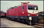 Letzte große Fahrzeugschau der DR in Sangerhausen am 22.6.1991: Aus der damals modernsten E-Lok Baureihe war die DR 212004 in der Ausstellung!