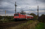 DB 112 111 am 07.11.2022 mit ihrem RE7 Greifswald - Stralsund am Abzw.