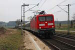 WEE 112 189-6 erreicht den Bahnhof Wörnitzstein mit dem RB89-Ersatzzug von Donauwörth nach Aalen. (04.03.2023)