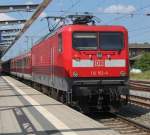 112 152-4 mit IRE18539 von Rostock Hbf nach Berlin Hbf(tief) bei der Ausfahrt im Rostocker Hbf.01.08.2014 