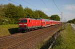 114 039 am 22.05.2023 mit dem RE3 3312 Lutherstadt Wittenberg - Stralsund, in Teschenhagen.
