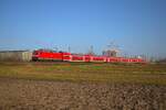 DB Regio 114 033 mit Doppelstockwagen am 18.01.25 in Frankfurt am Main Oberrad