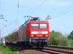 Die 114 009-4 im Regionalverkehr RE 5 am 10.05.2009 in Nassenheide nach Lutherstadt Wittenberg.