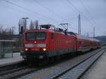 114 038 bespannte auch am 06.April 2011 den RE 13014 von Sassnitz nach Rostock,beim Halt in Bergen/Rgen.