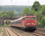 115 346-9 zieht am 11. Juni 2012 Lr 13956 (Berlin-Wannsee - Nrnberg Hbf) durch Kronach.
