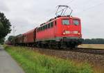 139 313-1 mit gemischtem Güterzug in Fahrtrichtung Verden(Aller). Aufgenommen am 23.07.2015 in Eystrup.