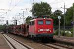 DB 139314 rollt mit einem leeren Autotransportzug am 23.6.2014 durch den Bahnhof Salzbergen.