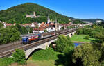 139 287 mit dem Henkelzug am 29.07.2024 bei Gemünden (Main).