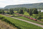 Am 9/07/2011 zog ein Doppelgespann 140er einen leeren Kohlenzug auf der rechten Rheinstrecke durch Leutesdorf Richtung Norden.