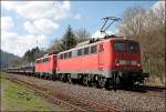 Im schweren Stahl- und Kohleverkehr (Montanverkehr) finden die 140er ein gutes Bettigunsfeld und werden wie die 140 856 und 140 844 mit dem 61263 von Bochum nach Dillenburg eingesetzt.
