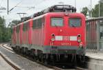 Nachschuss des Lokzuges aus Aachen West, der aus 140 037, 140 490, 140 495 und 151 069-2 besteht, aufgenommen in Erkelenz am 23.07.2009 