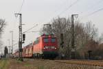 140 572-9 (Baujahr: 1965)  mit einem Güterzug in die Richting Rheine bei Salzbergen am 14-3-2014.