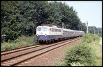 140580 mit Nahverkehrszug nach Rheine am 5.7.1989 um 15.36 Uhr am BÜ in Osnabrück - Atter.