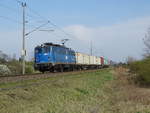 Am 15.04.2018 kam 140 857 mit einem Containerzug aus Richtung Magdeburg nach Stendal und fuhr weiter in Richtung Uelzen.