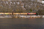 Lokportrait von 140 856 BayernBahn mit dem Henkelzug bei Karlstadt Richtung Würzburg, 12.02.2021
