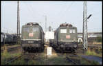Betriebspause für 150156 und 141234 am 2.10.1994 im BW Hanau.