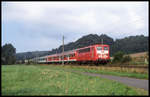 141048 ist hier am 29.8.1999 um 9.32 Uhr mit dem RB nach Osnabrück bei Westerkappeln-Velpe zu sehen.