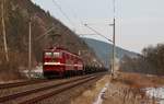 242 145 und 242 110 (EBS) zu sehen am 25.01.19 mit einem Kesselzug in Remschütz.