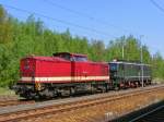 204 347-9 und 142 001-7 der MTEG stehen am 19.4.2009 in Pirna.