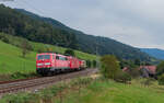 111 132; 143 856; 294 777 und 185 077 als Tfzf 70690 (Triberg - Offenburg) bei Gutach 22.9.24