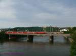 143 mit Dopppelstockwendezugkomposistion fhrt als RB ber die Moselbrcke der linksrheinschen Rheinstrecke.
01.06.2008 Koblenz