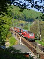 Frhling im Elbtal: 143 865-4 schiebt am 19.4.2009 einen Zug der S-1 aus Obervogelgesang Richtung Pirna.
