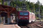 143 087-5 schiebt den RB 17427 am 24.05.2012 aus dem Dbelner Hauptbahnhof in Richtung Chemnitz.