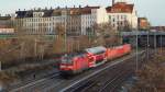 Zuglok 143 047-9 und 146 013-9, 143 190-7, Steuerwagen 50 80 86-81 088-6 DABpbzfa 767.2 & 143 875-3 in Leipzig Sellerhausen unterwegs nach Dresden 06.02.2016 