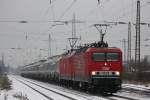 MEG 602 und 801 am 9.12.12 mit dem verspteten Zementzug von Oberhausen-West nach Nrnberg bei der Durchfahrt durch Ratingen-Lintorf.