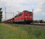 151 045-2 mit leeren Autotransportwagen in Fahrtrichtung Seelze.