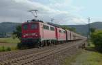 140 858-2 mit 151 131-0 im schlepp ist mit einem Leerkohlezug am 02.09.2012 bei Bruchmhlbach-Miesau