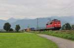 Am 6.September 2012 war 151 045 bei Bernau am Chiemsee mit ihren Containern auf dem Weg Richtung Mnchen.
