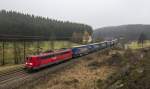 151 029-6 schiebt einen KLV-Zug zwischen Pressig-Rothenkirchen und Steinbach am Wald (Bastelsmhle, 17.11.2013)