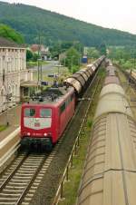 151 056 mit Gterzug Richtung Bebra am 30.06.2004 in Haunetal-Neukirchen