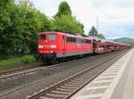 151 088-2 mit Autotransportzug in Fahrtrichtung Norden. Aufgenommen am 14.05.2014 in Wehretal-Reichensachsen.