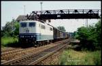 151147 war am 6.7.1991 um 16.28 Uhr bei St. Ilgen mit einem Güterzug in Richtung Heidelberg unterwegs.