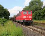 151 058-5 mit leeren Autotransportwagen in Fahrtrichtung Süden. Aufgenommen in Wehretal-Reichensachsen am 11.07.2014.