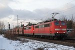 151 022 + 151 129 mit Erz-Ganzzug bei Mainz-Kastel - 31.01.2010