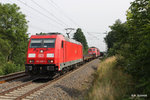 Güterzug mit 2 mitlaufenden 151ern ( 151 093 und die 151 027) werden von der 185 398 am 23.07.2016 durch Liebau/Pöhl gezogen. 