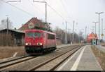 155 087-0 DB als Tfzf durchfährt den Bahnhof Angersdorf auf der Bahnstrecke Halle–Hann. Münden (KBS 590) Richtung Sangerhausen. [8.2.2018 | 15:24 Uhr]