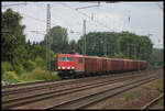 DB 155269 hatte am 9.8.2005 einen aus alten vierachsigen gedeckten Güterwagen bestehenden CD Zug am Haken, als sie damit bei Hiddenhausen Schweicheln in Richtung Hamm unterwegs war.