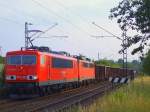 155 008-1 zieht Anfang Juni einen Zementklinkerleerzug von Heilbronn nach Harburg (Schwaben), hier bei der Durchfahrt von Hofen(b Aalen) - hinter der 155er luft noch eine unbekannte 140er abgebgelt
